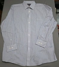 STAFFORD Men's Sz 17.5- 34/35 TRAVEL Performance SUPER Shirt White Blue PLAID