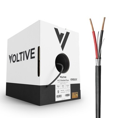 Voltive 14/2 Shielded Low Voltage Wire, Riser CL3R, Black, 500ft