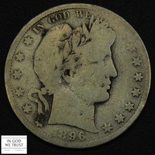 1896 S Barber Silver Half Dollar 50C - Cleaned