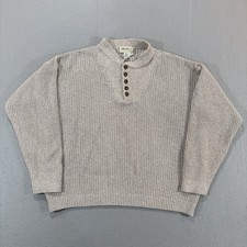 Vintage Eddie Bauer Men  s Knit Sweater L 90s USA Cotton Henley Beige Fisherman