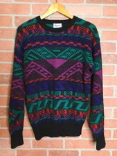 Vintage Men Colorful Geometric Sweater Size M Wool Blend Eclectic Grandpa Grunge