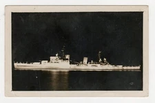 Military Navy Battle Ship Lit Up at Night Mexico Sea Real Photo Postcard RPPC