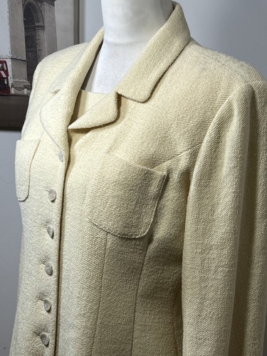 Grace Suit Shift Dress & Longline Jacket Size 10 Lemon Yellow Wool Blend Boucle - Picture 5 of 10