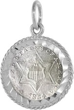 925 Sterling Silver Three Cent Bezel Prong Back Rope Edge 14 mm Coins