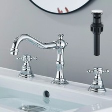 Widespread Chrome Bathroom Sink Faucet 2 Handle 3 Holes Vanity Basin Mixer Tap
