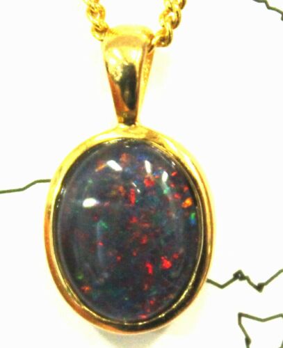 Mother's Day Australian Fire Opal Natural Black Triplet Opal Pendant Birth Stone - Picture 1 of 3