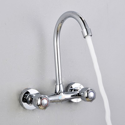 Wall Mounted Kitchen Sink Faucet Swivel Tap Hot Cold Bathroom