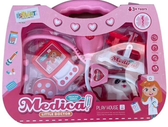 Medical Little Doctor Set Carry Case Girls Pretend Play Toy Kids Pink