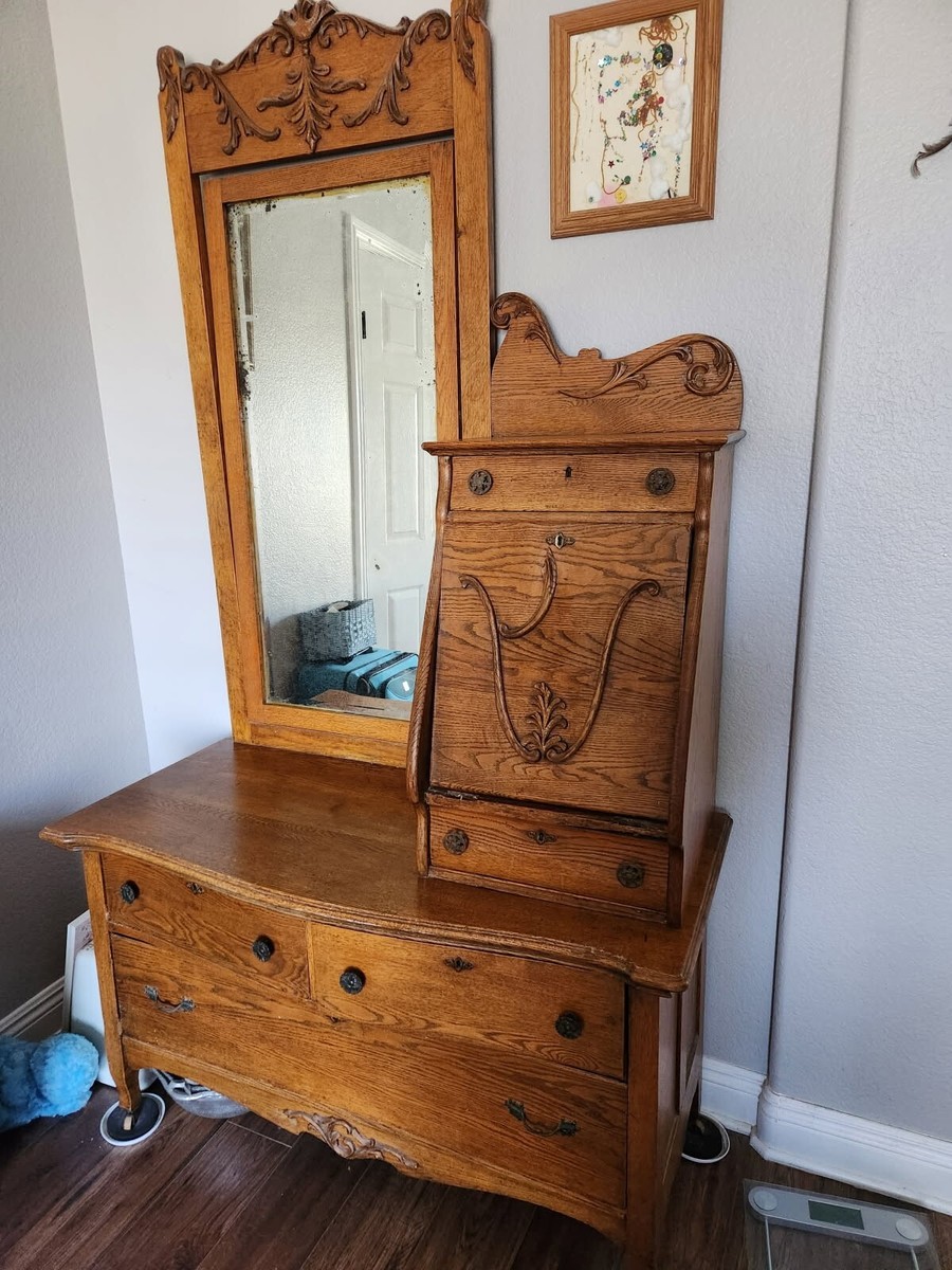 open lace back dress Antique Dresser w/Mirror