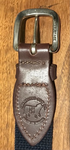St Michael’s Episcopal School Youth Belt Sz 28 1-1/4”Wide Brass Leather Canvas - Picture 5 of 7
