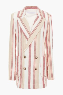 ROLAND MOURET Talbot Double-Breasted Pink Striped Jacquard Blazer UK 8