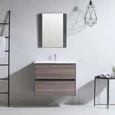 24" Wooden Wall Mounted Bathroom Vanity Undermount Ceramic Sink Mirror Included