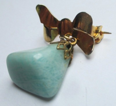 Broche Vintage Nœud En Or Avec Pierre De Jade Naturelle - Bijou Ancien état Impeccable
