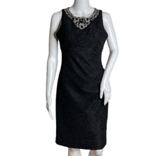 Eliza J 10 Beaded Neck Sleeveless Sheath Dress Black Sparkle Knee Length NYE