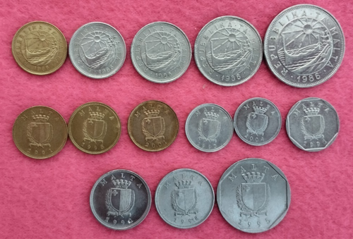 Malta Lot 14 verschiedene Münzen 1 Cent-1 Lira (1986-2004) - Bild 2 von 2