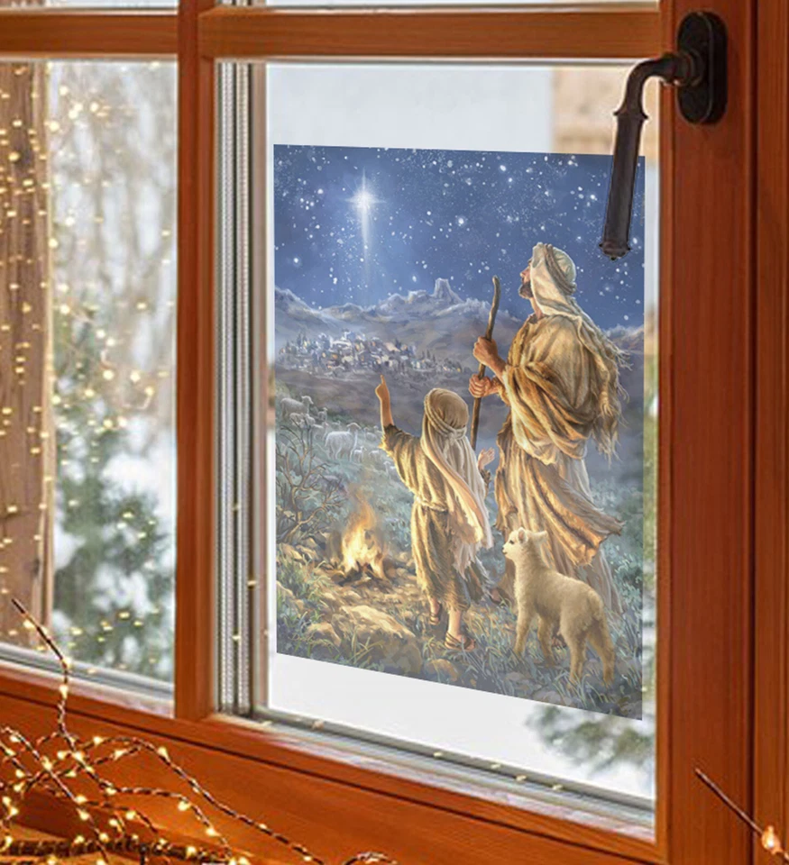 AWS Vetrofania presepe Natività Natale Effetto vatrata pastori Finestra cometa