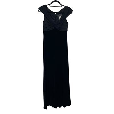 Vintage Alex Evenings Sleeveless Lowcut Velour Formal Gown Black Womens 6