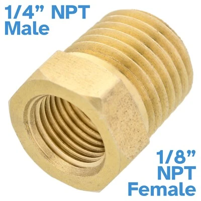 Brass 1/4" NPT Male To 1/8" NPT Female Pipe Reducer Threaded Adapter Fitting