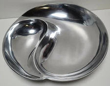 Duo Appetizer Pewter Chip and Dip Dish Handmade Mexico 12" x 12" x 2.5" 