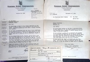 1933 Federal Audit Corporation Letters & Receipt - Frystown Motor Co. Account