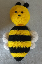 Crochet/Knitted Yellow and Black Bumble Bee With White Wings Handmade Pre-Owned