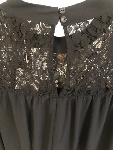 Good Luck Gem 2X Plus Black Blouse L/S Lace Yoke Tiered Tiered L/S Top Poly NWT - Picture 11 of 23
