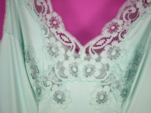 VINTAGE Lace 70s 80s Embroidered Pastel Strap Sheer Blue Slip Dress Small 10 12 - Picture 4 of 11