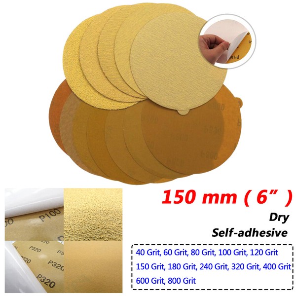 6" Sanding Discs Self Adhesive Backed Sandpaper Yellow Abrasive 40800