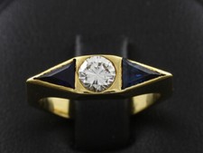 Französischer Brillant Saphir Ring ca. 1,10ct 750/- Gelbgold kleine Ringweite 50