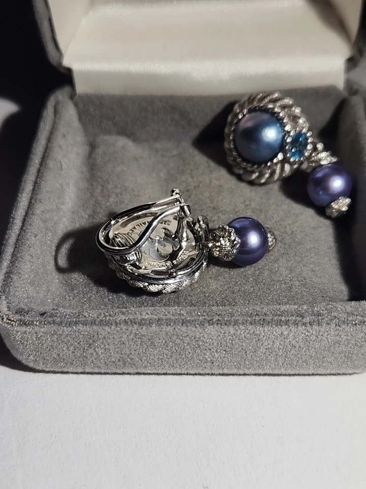 Judith Ripka Sterling .925 Blue Mabe Topaz Clip Earrings - Image 2 of 3