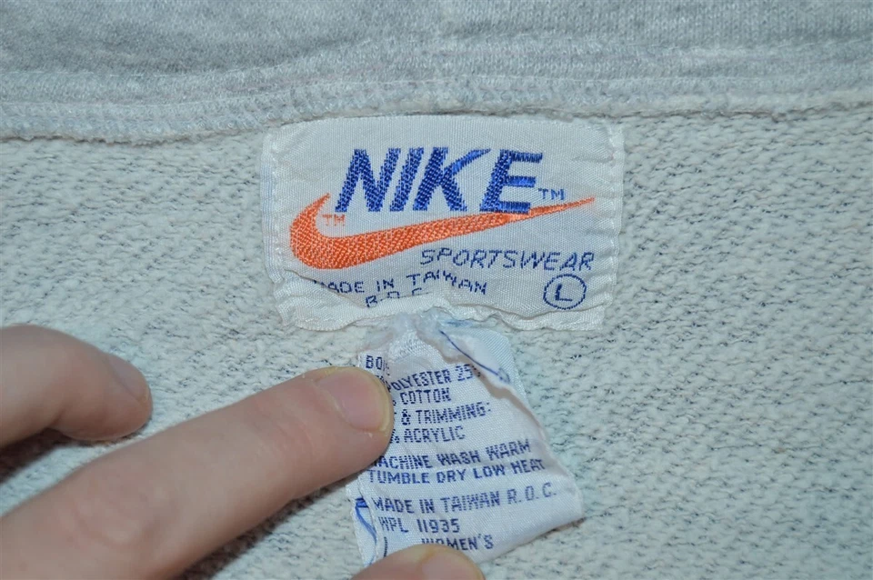 DE COLECCIÓN AÑOS 70 NIKE GRIS JASPEADO TRIPLE MEZCLA RAYÓN SUDADERA CON CAPUCHA NARANJA SWOOSH MUJER GRANDE L Foto 3 de 3