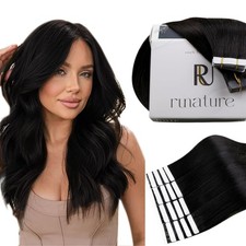 RUNATURE Black Tape in Human Hair Extensions 12" Seamless Salon Quality