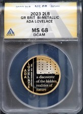 2023 £2 Silver Ada Lovelace Bi-Metal Coin PF 68 DCAM ANACS # 7959711 + Bonus