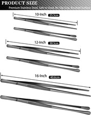 2 Pcs 12-Inch Kitchen Tweezers Tongs with Precision Serrated Tips, Stainless ...