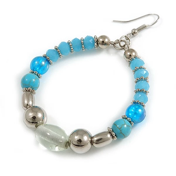 Pendientes de aro azul claro/turquesa/cerámica transparente/cuentas de vidrio en plata Foto 4 de 4