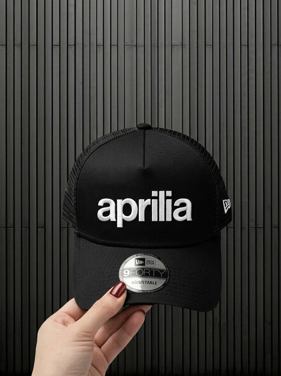 APRILIA New Era 9FORTY Trucker Hat Black Mesh Adjustable Snapback
