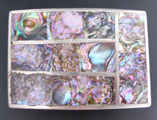 Vintage Abalone Mother of Pearl Belt Buckle Inlaid Hippy Western MOP Shell