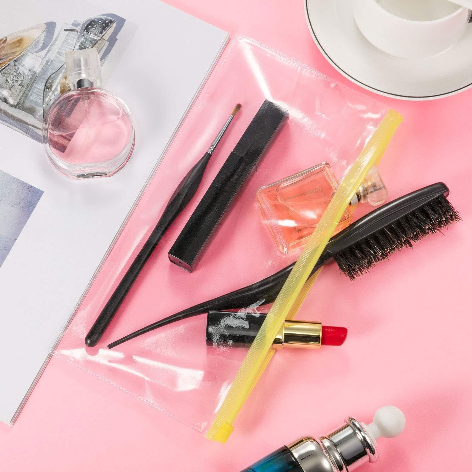 50 Pieces Plastic Envelopes with Zipper Clear Pencil Case Bulk File Bag Bill ..