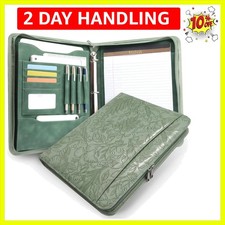 Embossed Faux Leather Zippered Padfolio with 3 Ring Binder, Executive Portfol...