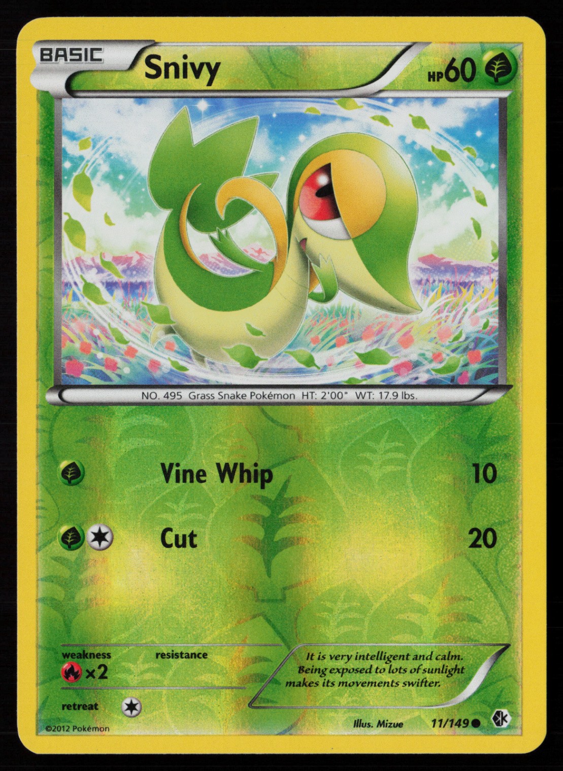 Snivy 11/149 Reverse Holofoil Pokemon TCG Boundaries Crossed LP
