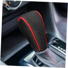 Leather Car Gear Shift Cover, Anti-Slip Dust Waterproof Gear Shifter Black Red