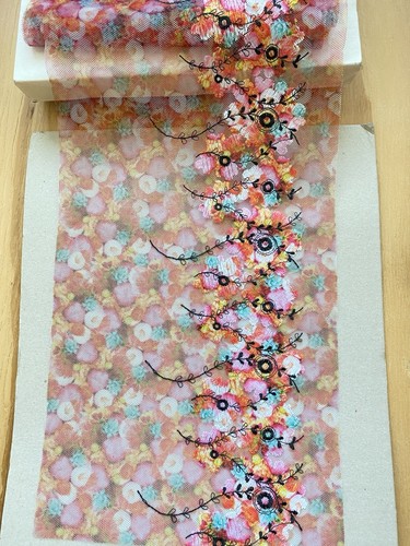 Floral Embroidered Lace Trim with colorful Mesh Base/Sewing/Dolls/Craft/7" Wide - Picture 9 of 19
