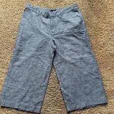 GAP Women s 10R Blue Cropped Linen Cotton Cropped Wide Leg Pant Pockets EUC
