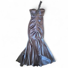 Xscape Women's Prom Evening Dress Gown Size 8 Gray Satin Mermaid Formal Gown