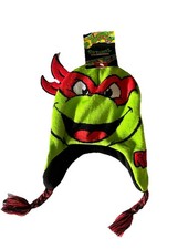 Teenage Mutant Ninja Turtles TMNT Raphael Knit Beanie Hat With Braids Kids NWT