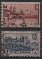 FRANCE 1938 : N° 391/392  LE PALAIS DES PAPES/CARCASONNE - PERFORÉ OBLITÉRÉ