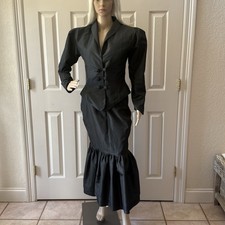 Vintage Norma Kamali Taffeta Skirt Peplum Jacket 2 Piece Suit Ensemble Sz 8  10