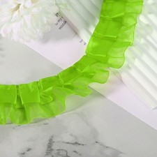 10 Yards 2-Layer Satin Ruffle Trim Lace Ribbon Solid Bright Green