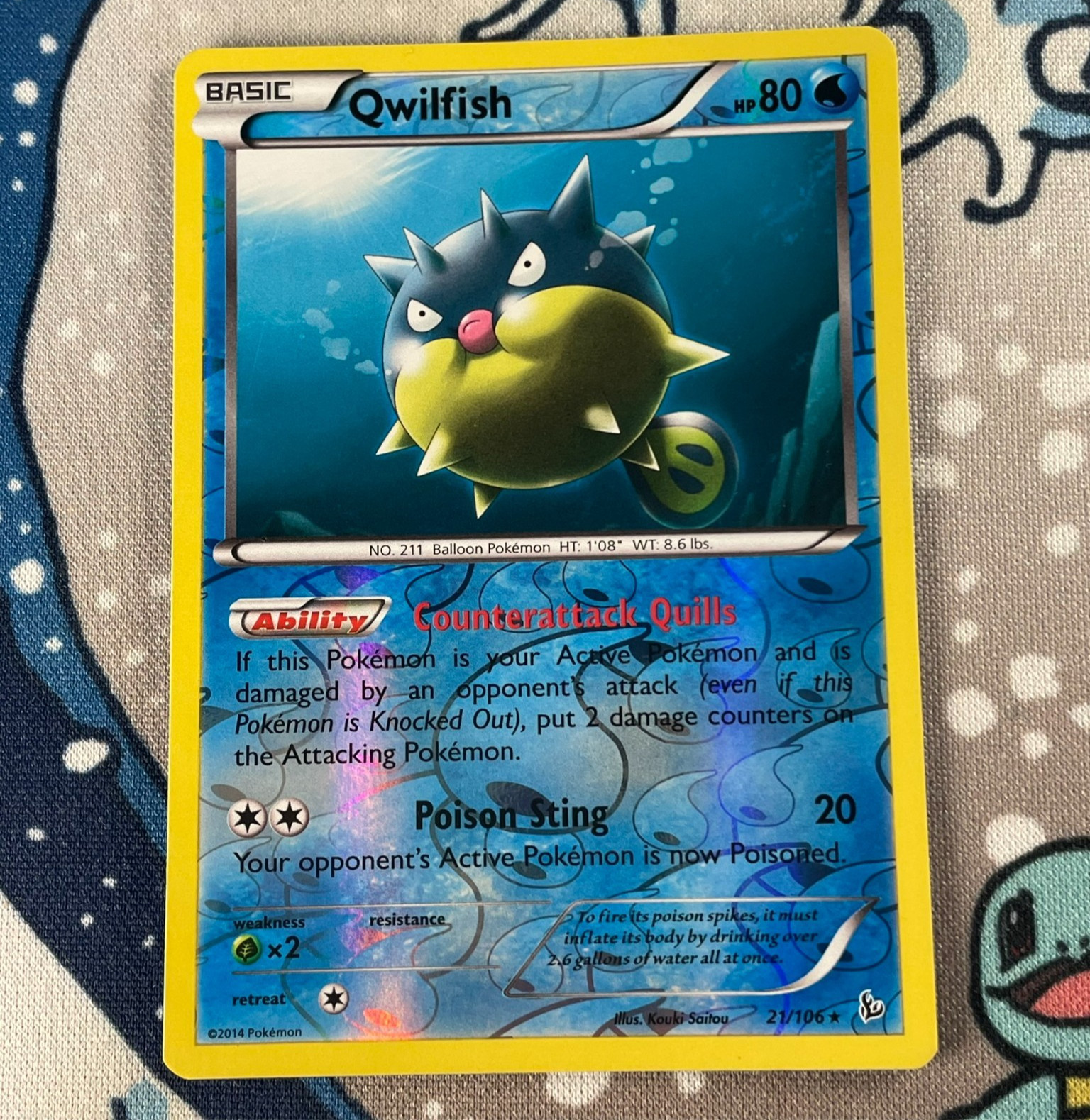 Qwilfish 21/106 Reverse Holo Rare XY Flashfire Pokemon Card 2014 NM