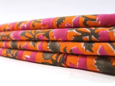 Indian Orange Floral Print Dressmaking, Sewing, Running, Crafts Fabric 3 Yards